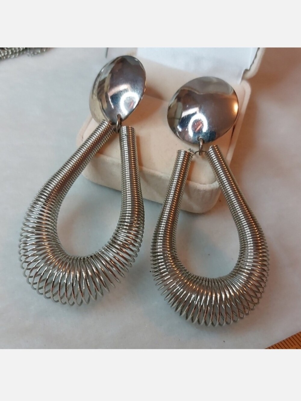 Silver Coil Teardrop Drop Earrings - Unbranded
